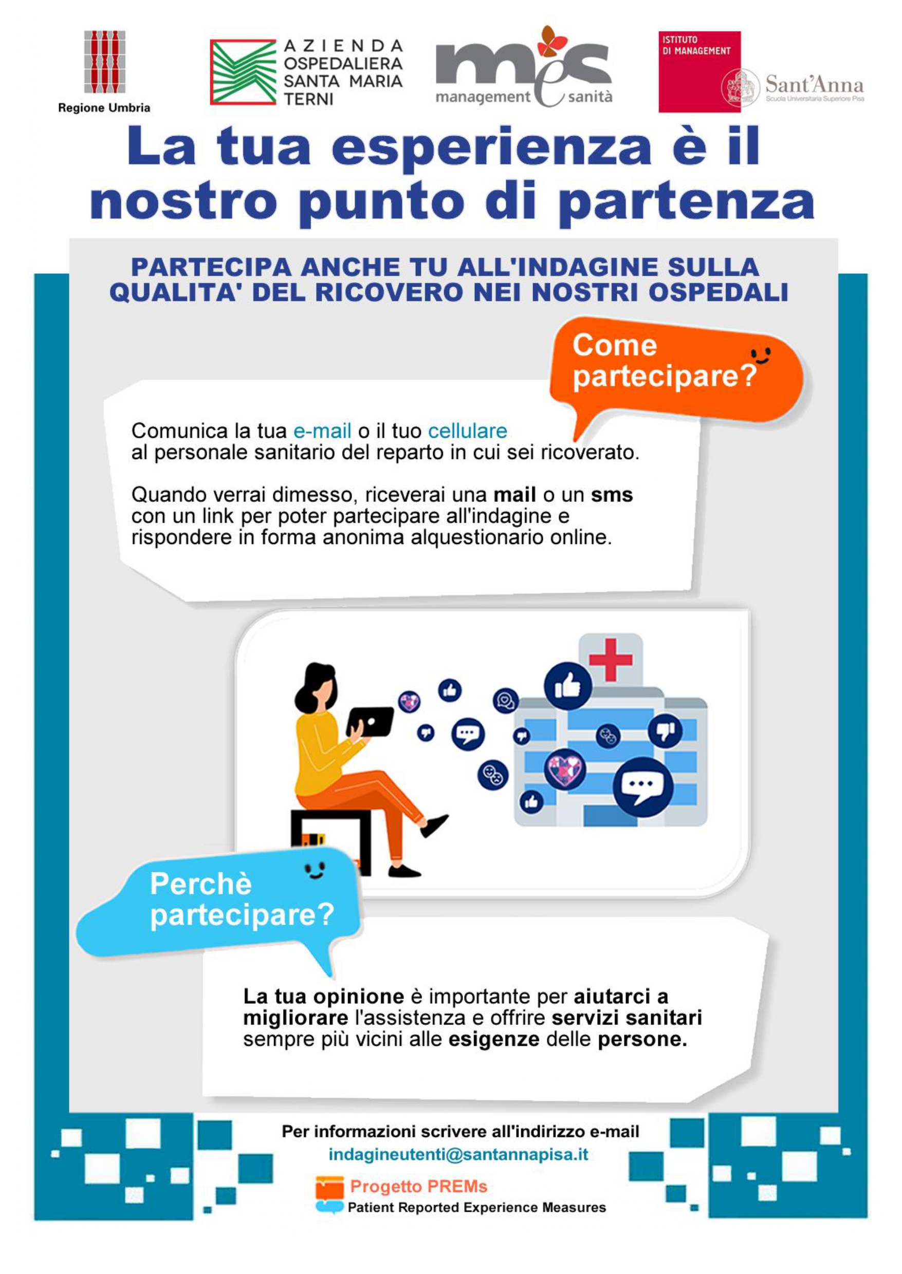 Locandina esplicativa del progetto Prems sull'indagine della qualità percepita rispetto all'esperienza di ricovero 2322